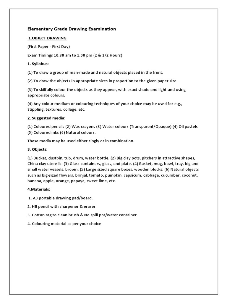 Elementary and Intermediate Grade Drawing Examination Syllabus
