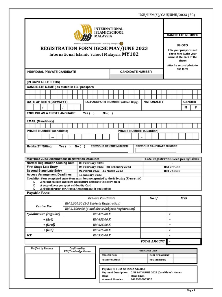Igcse Exam Registration Form