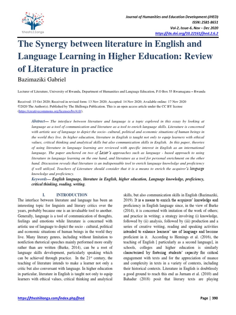 The Synergy Between Literature and Language Education | PDF | English ...