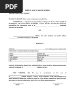 Deed of Sale of Motor Vehicle