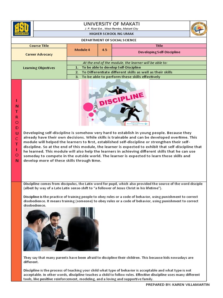 Module 4 - Developing Self Discipline and Skills | PDF | Disciplines ...