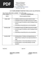 Accomplishment Report For Load Allowance