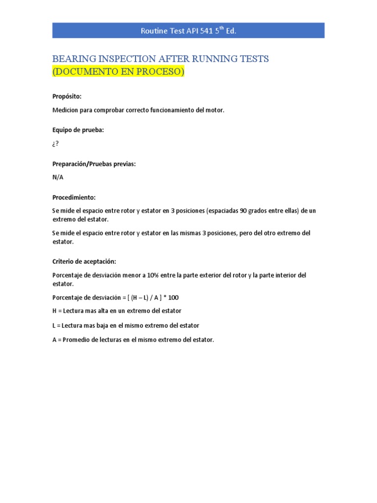 Bearing Inspection - API 541 | PDF | Tecnología