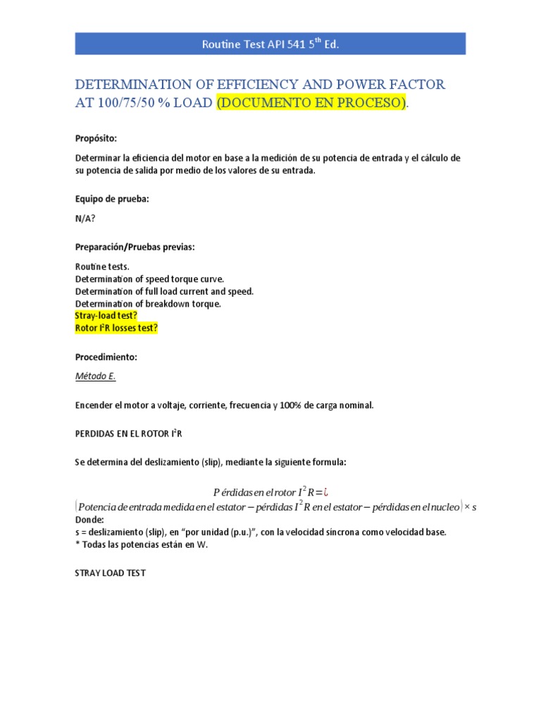 Efficiency and Power Factor - API 541 | PDF