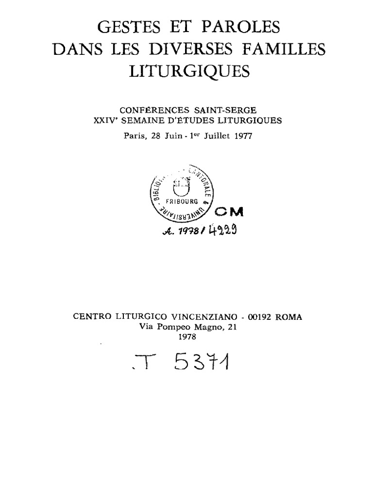 1977 Gestes Et Paroles Dans Familles Liturgiques