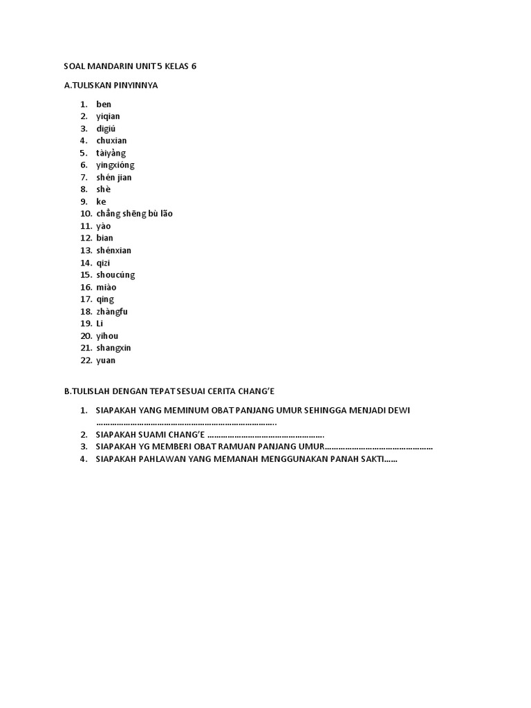 Unt 5 Mandarin | PDF | Olahraga & Rekreasi
