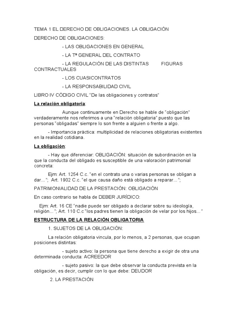 Tema 1 El Derecho de Obligaciones | PDF | Ley de obligaciones | Justicia