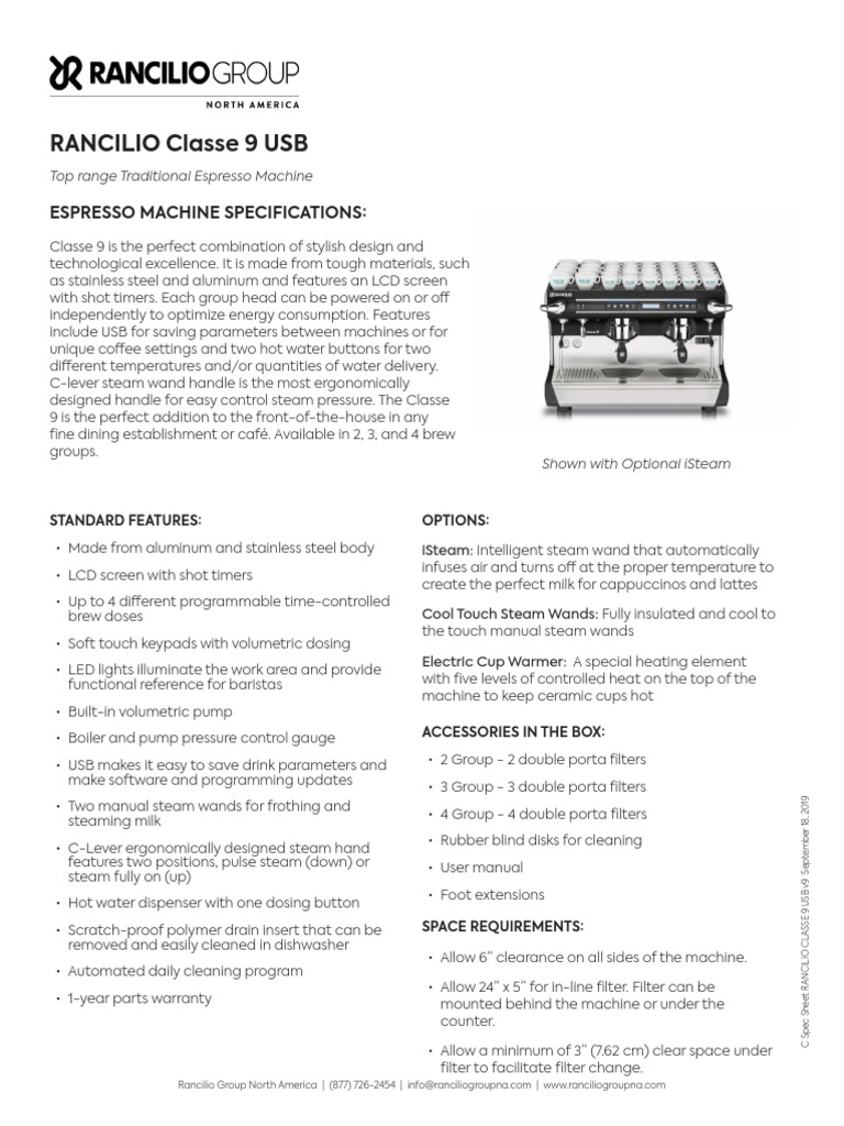 c-spec-sheet-rancilio-classe-9-usb-v9-pdf-manufactured-goods