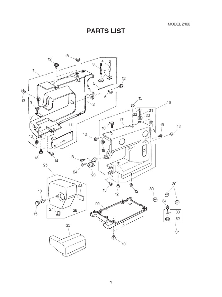 Model 2100 Sewing Machine Parts List PDF Screw Manufactured Goods