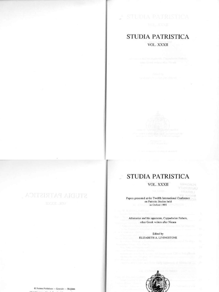 Studia Patristica Vol. XXXII Athanasius and His Opponents