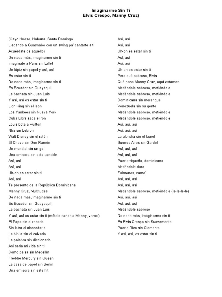 Letra Imaginarme Sin T1 Pdf Musica Popular Musica Sudamericana