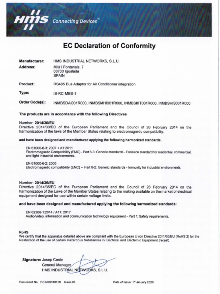 Ce Declaration of Conformity Is RC Mbs 1 | PDF