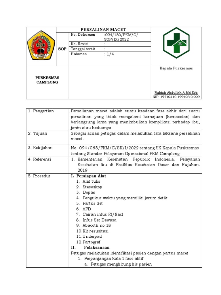 Prosedur Penanganan Persalinan Macet | PDF