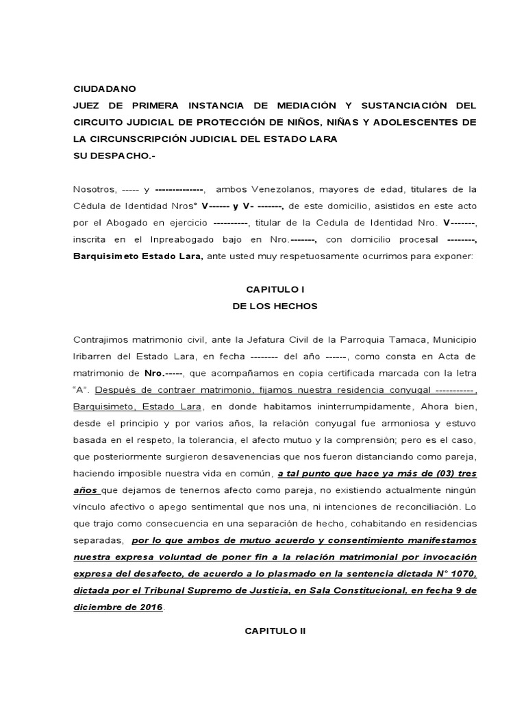 Modelo Desafecto | PDF | Divorcio | Matrimonio