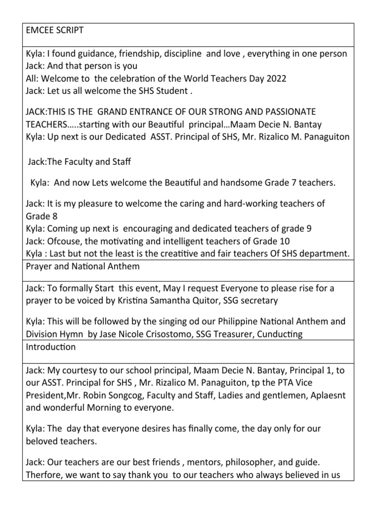 Emcee Script for Teachers Day 2022 | PDF