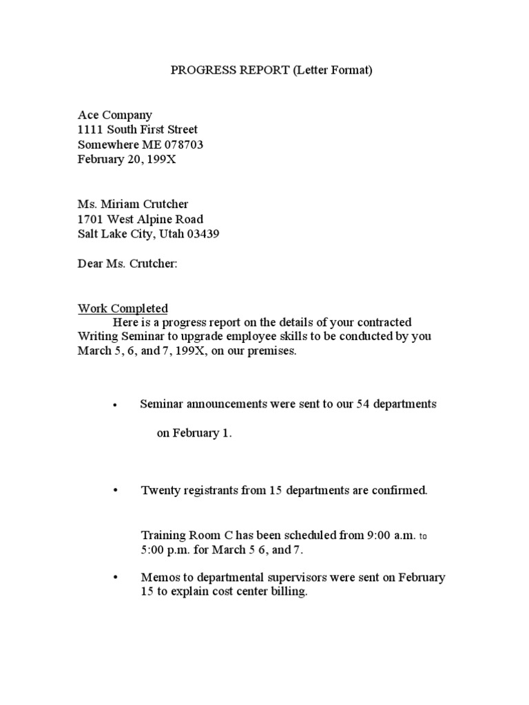 Progress Report Letter Format Pdf