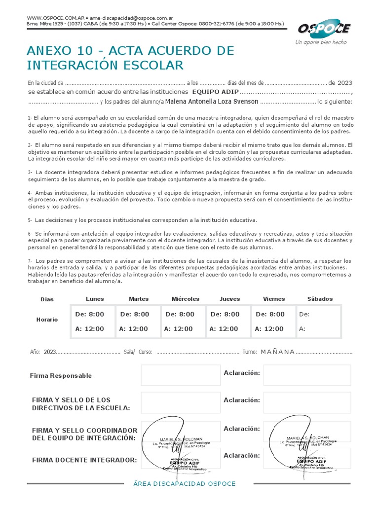Acta de Integración Escolar 2023 | PDF