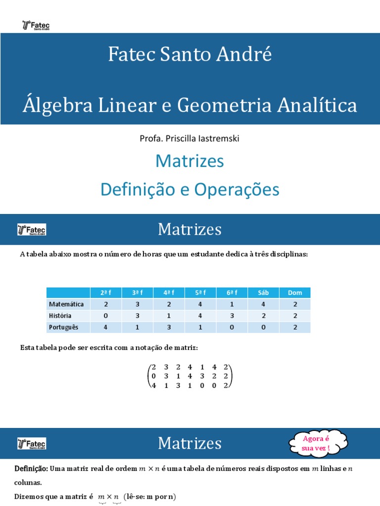 Matrizes: Definições e Operações Básicas | PDF | Matriz (Matemática ...