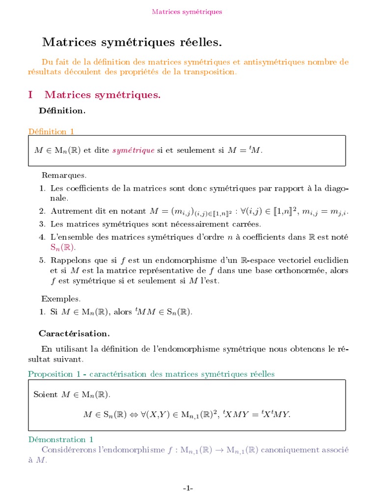 Propriétés des matrices symétriques réelles | PDF | Matrice ...