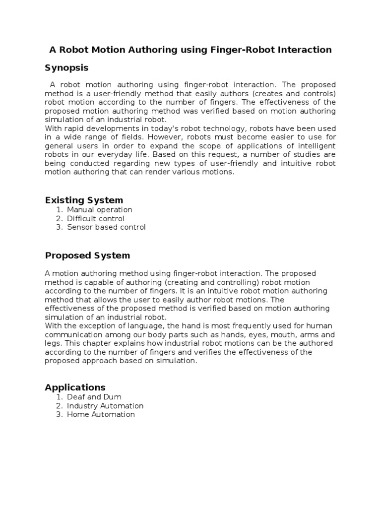 Finger-Robot Interaction for Motion Control | PDF | Robot | Robotics