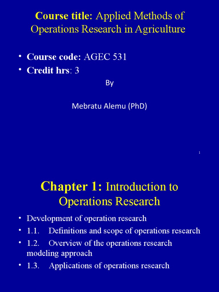 Application of or in Agriculture PDF Mathematical Model