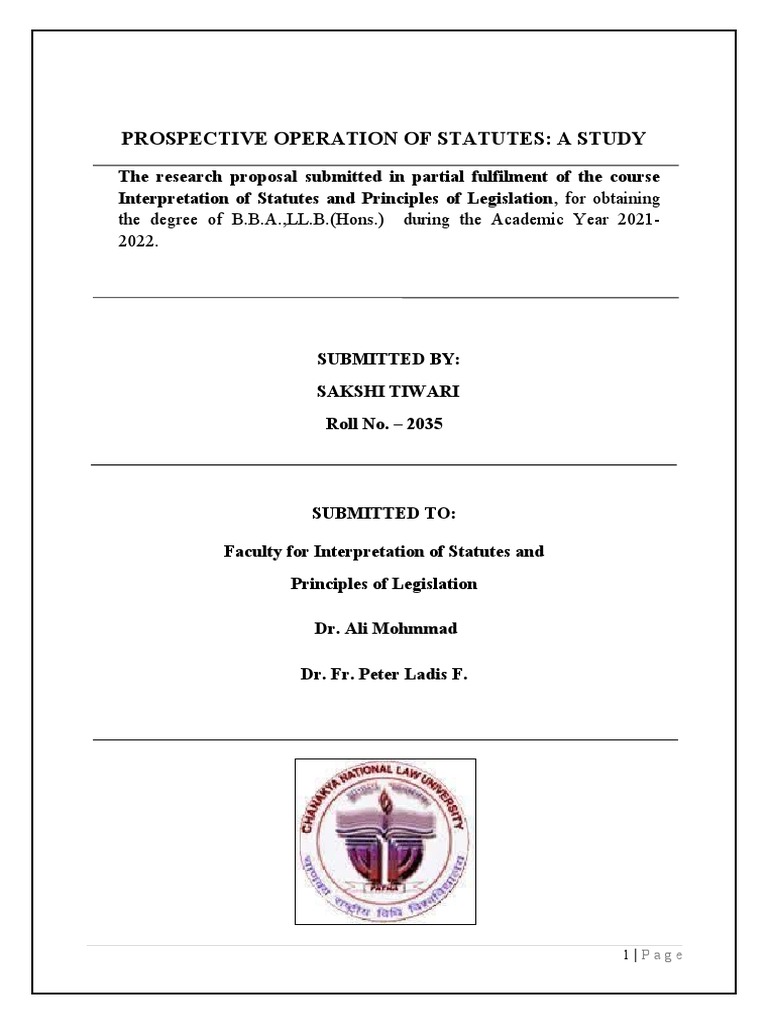 Prospective Operation of Statutes A Study PDF