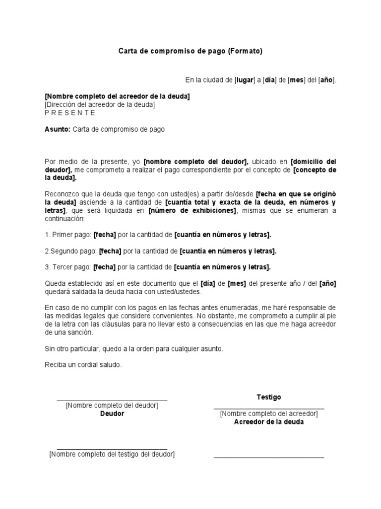 Carta de Compromiso de Pago Modelo | PDF | Finanzas y dinero | Política