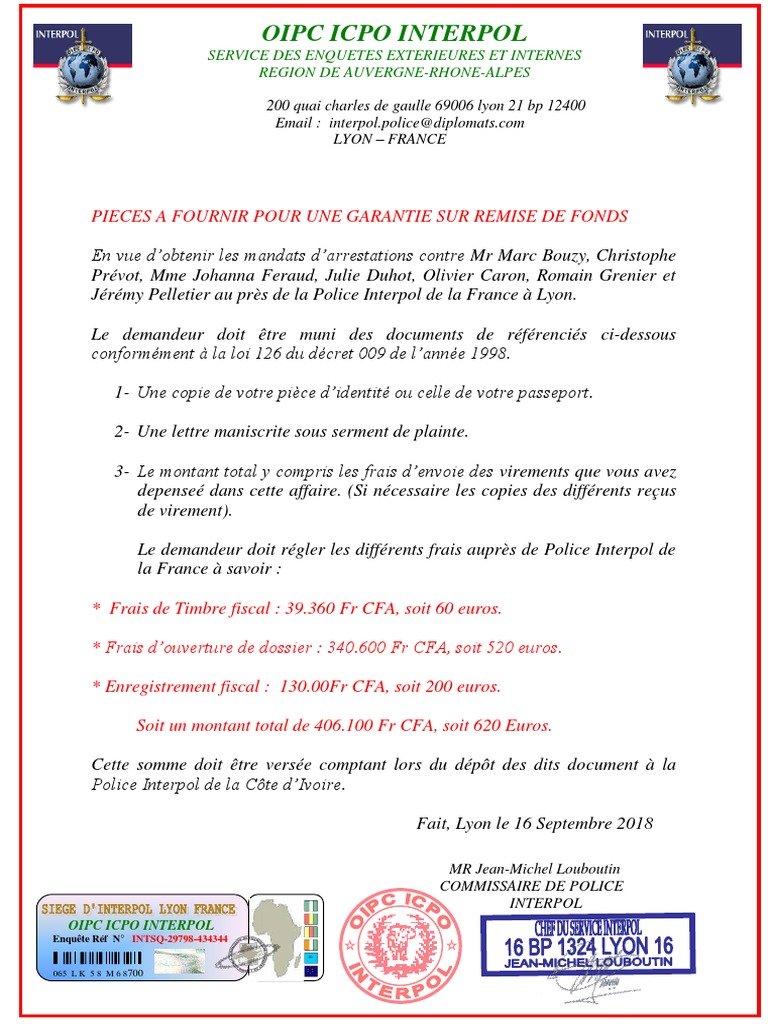 Documents requis pour garantie Interpol | PDF