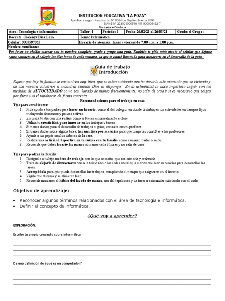 Guía de Informática para Grado 6 | PDF | Hardware de la computadora ...