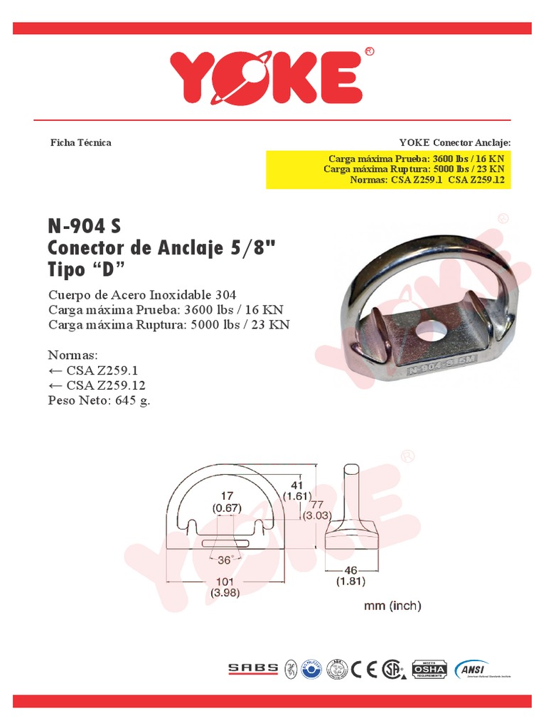 Conector de anclaje acero inoxidable CSA Z259 | PDF