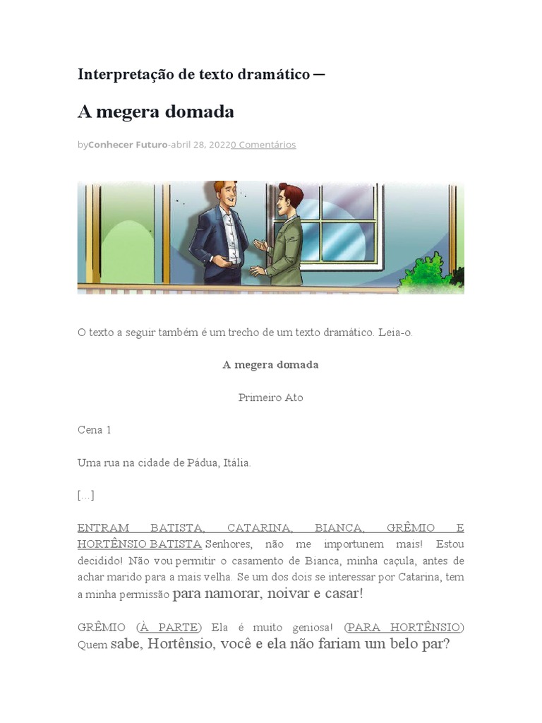 Interpretação de Texto Dramático | PDF | A Megera Domada | Amor
