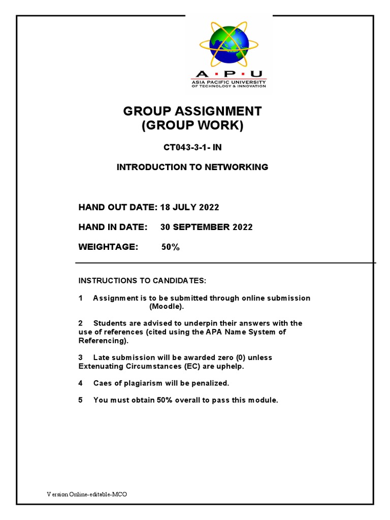 APU Assignment Cover - Editable-MCO-ISC - Section - B - Group Work | PDF