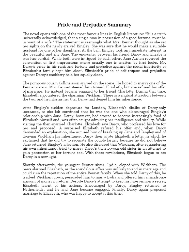 Pride and Prejudice Summary PDF