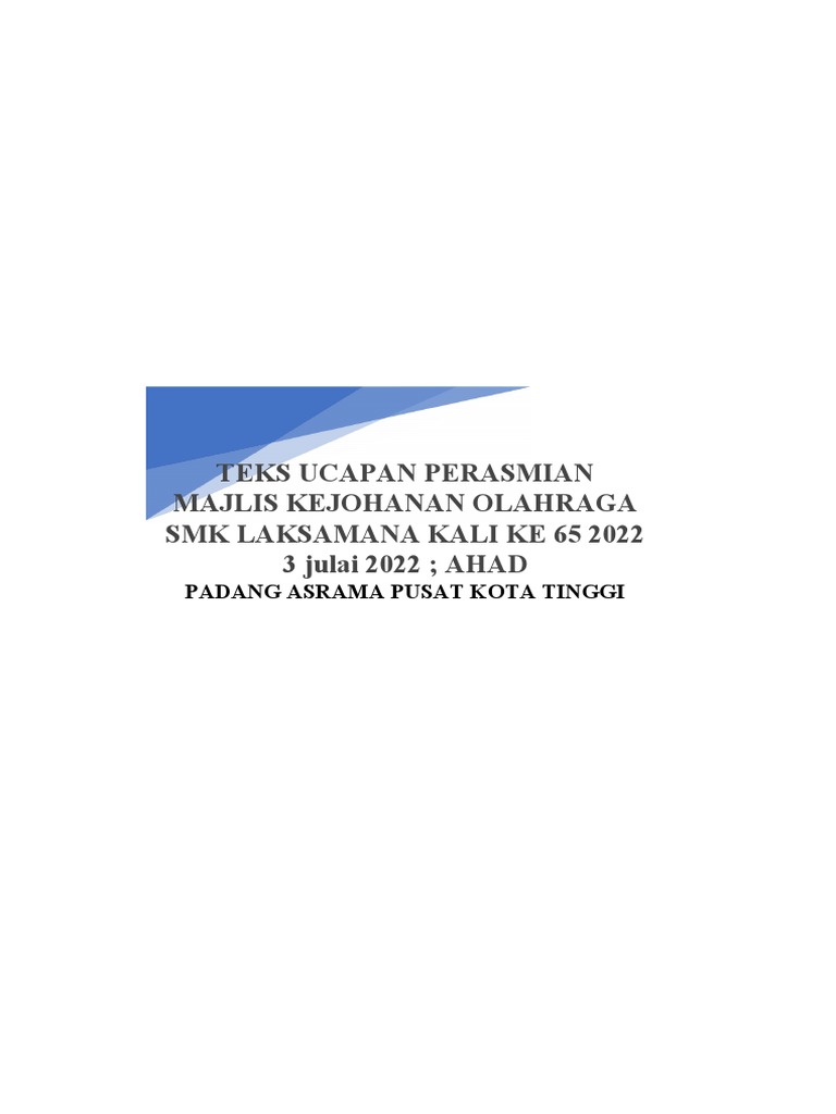 Perasmian Kejohanan Olahraga SMK Laksamana | PDF