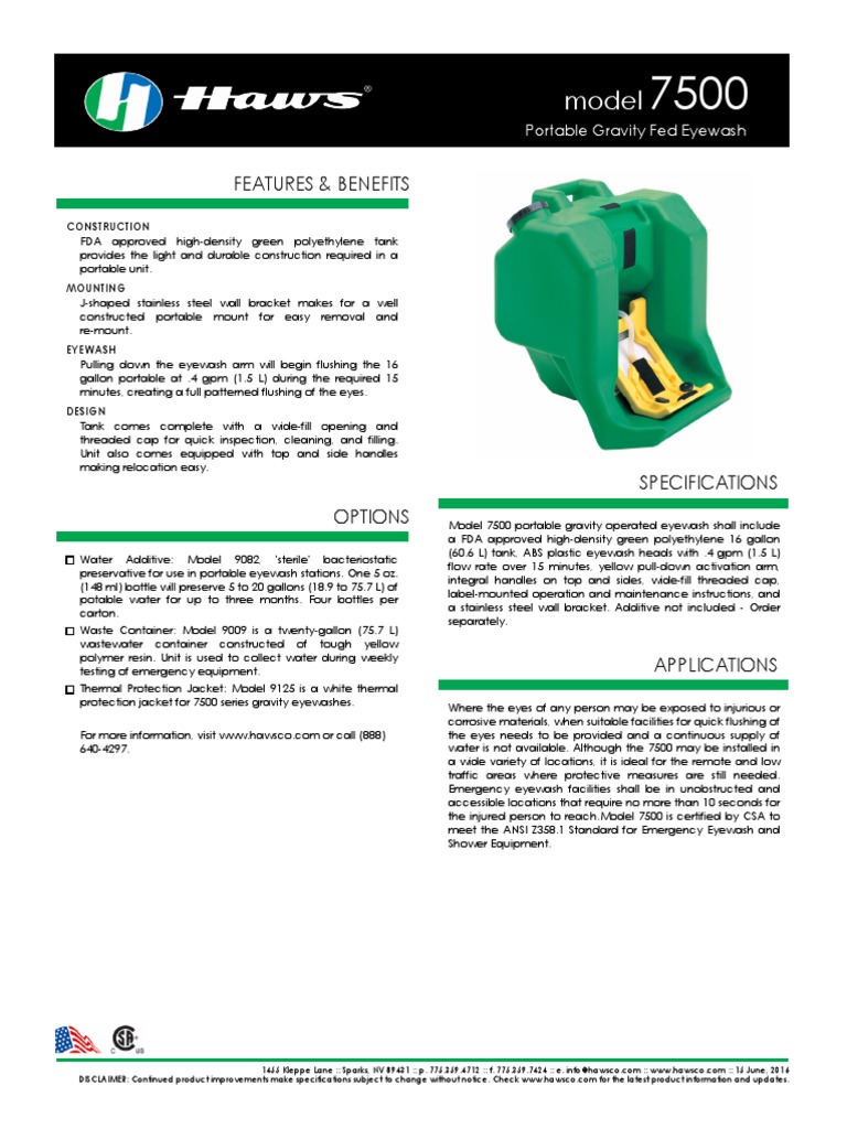 Haws Model 7500 Eyewash Overview | PDF | Purified Water | Secondary ...