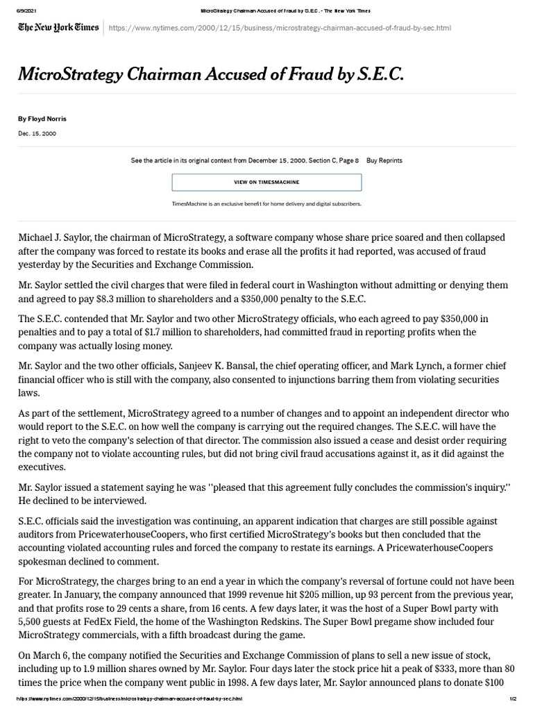 MicroStrategy Fraud Allegations Against Saylor | PDF | U.S. Securities ...