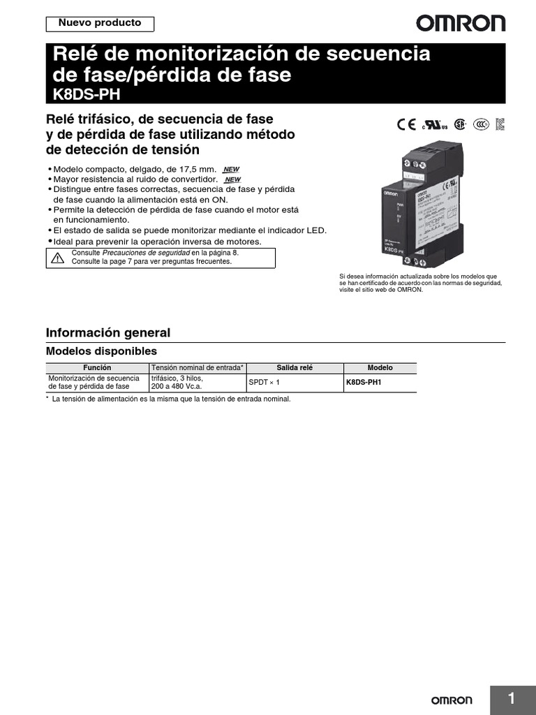 n190 k8ds-ph Phase-Sequence Phase-Loss Relay Datasheet Es | PDF ...