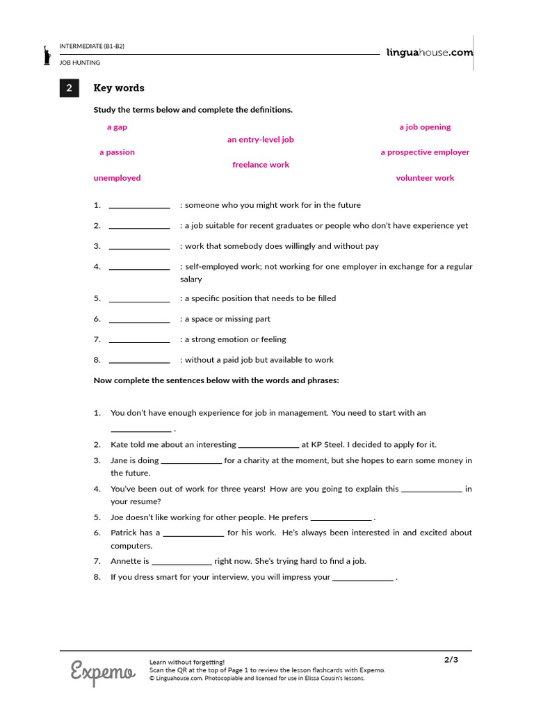Job HuntingVocab Exercise PDF