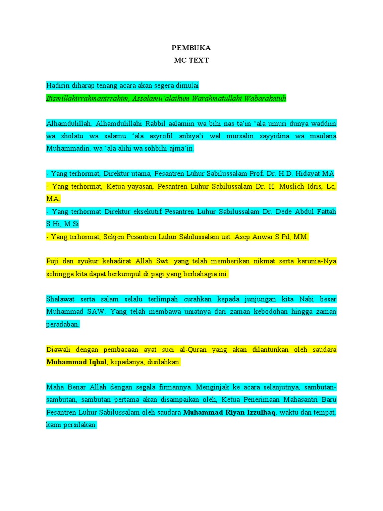 Teks MC Acara Pengajian Pesantren | PDF