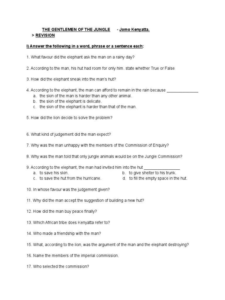 English The Gentlemen of The Jungle and The School Boy CHP QA. SJPUC