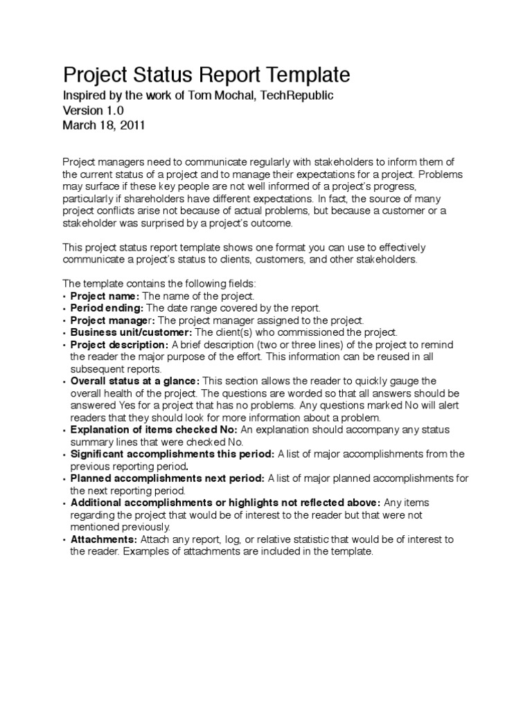Project Status Update Template PDF Project Manager Stakeholder Project Status Update Template PDF Project Manager Stakeholder