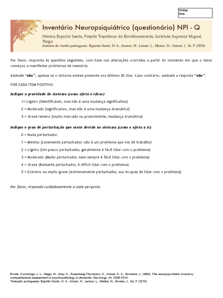 Inventario Neuropsiquiatrico Questionari | PDF | Depressão | Saúde mental