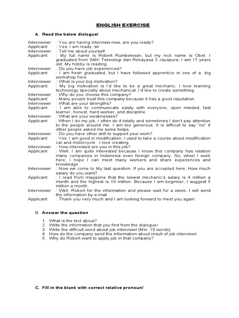 English Exercise PDF Learning Behavior Modification