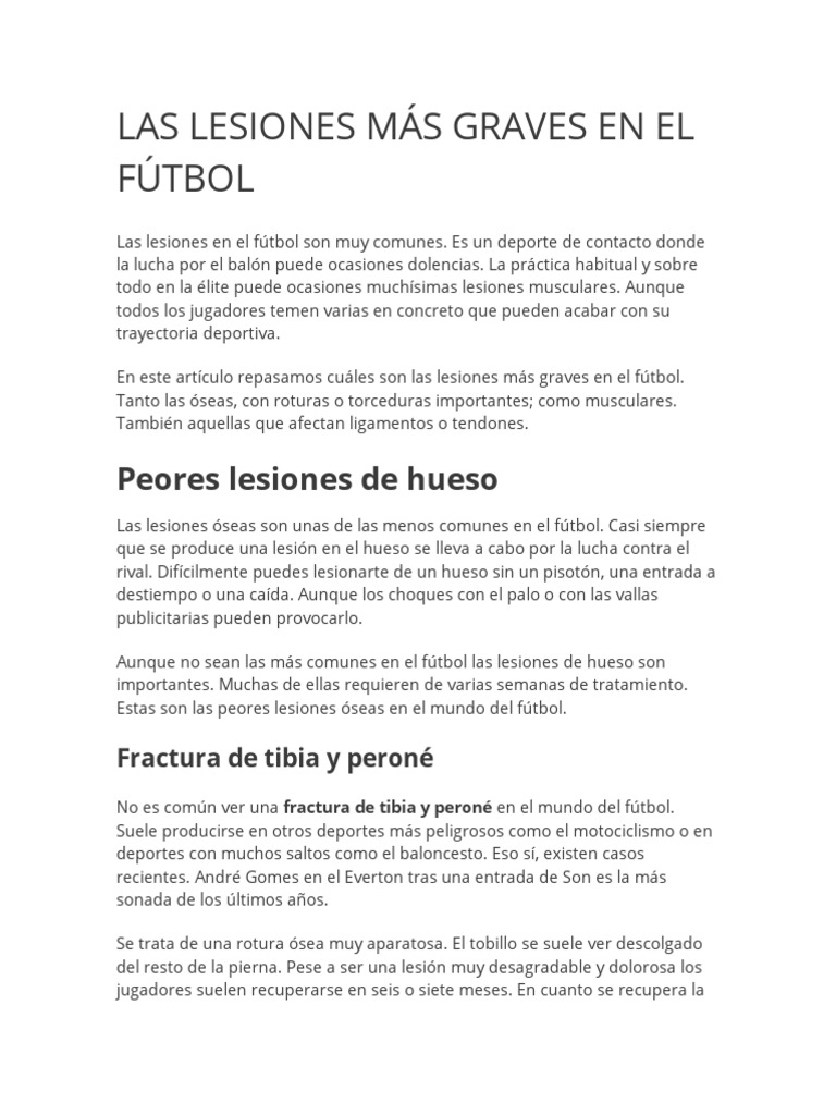 Las Lesiones Más Graves en El Fútbol: Peores Lesiones de Hueso | PDF ...