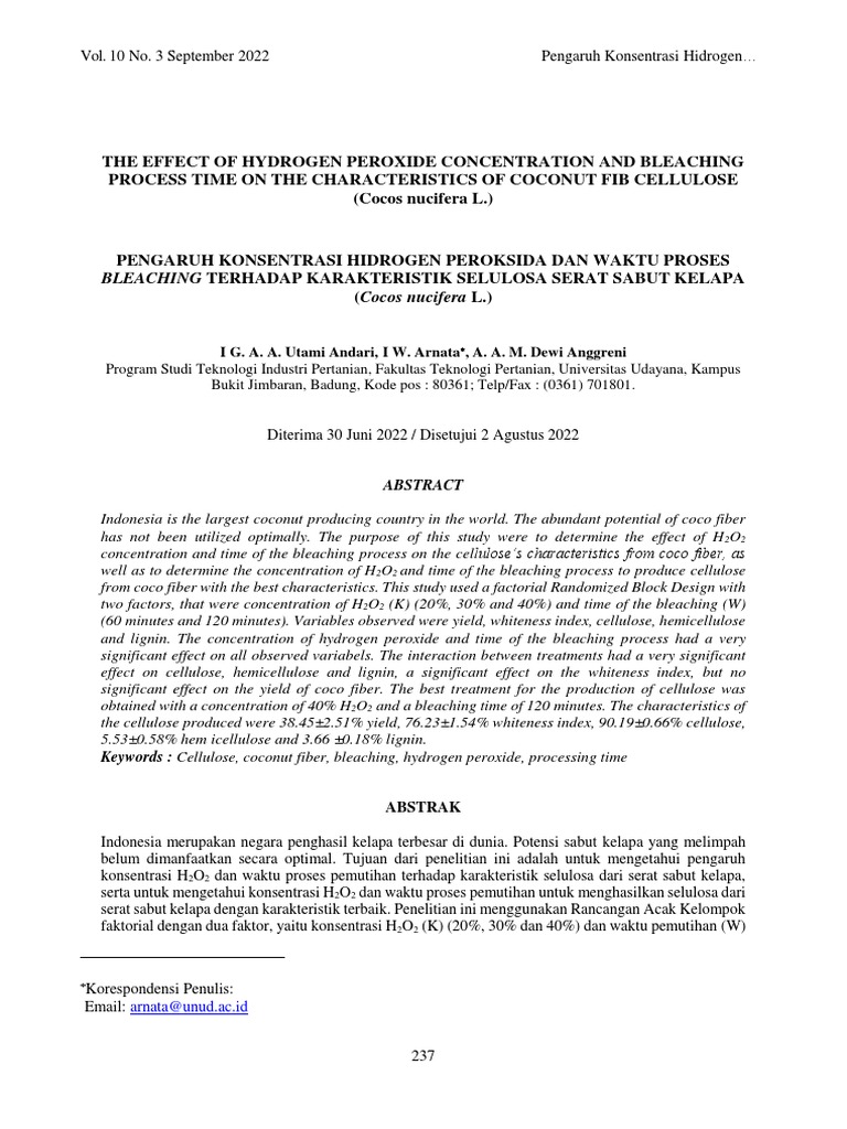 The Effect of Hydrogen Peroxide Concentration and Bleaching Process