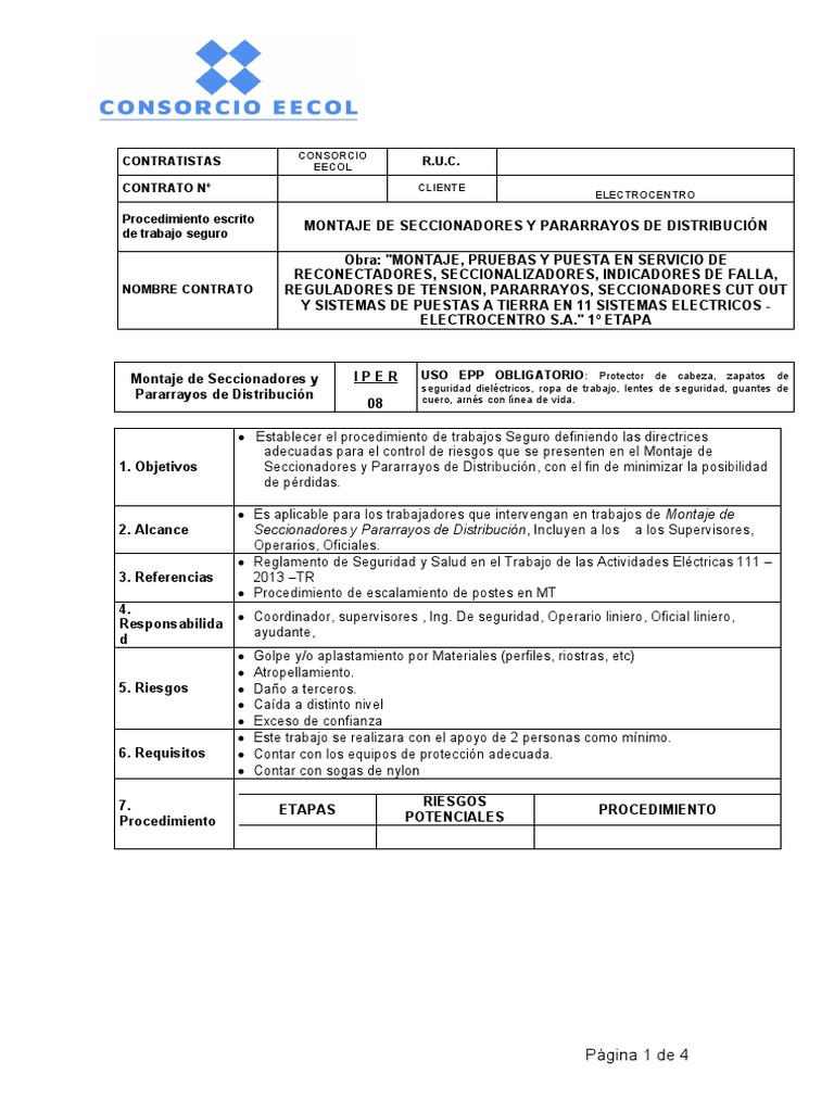 Montaje de Pararrayos y Seccionadores | PDF