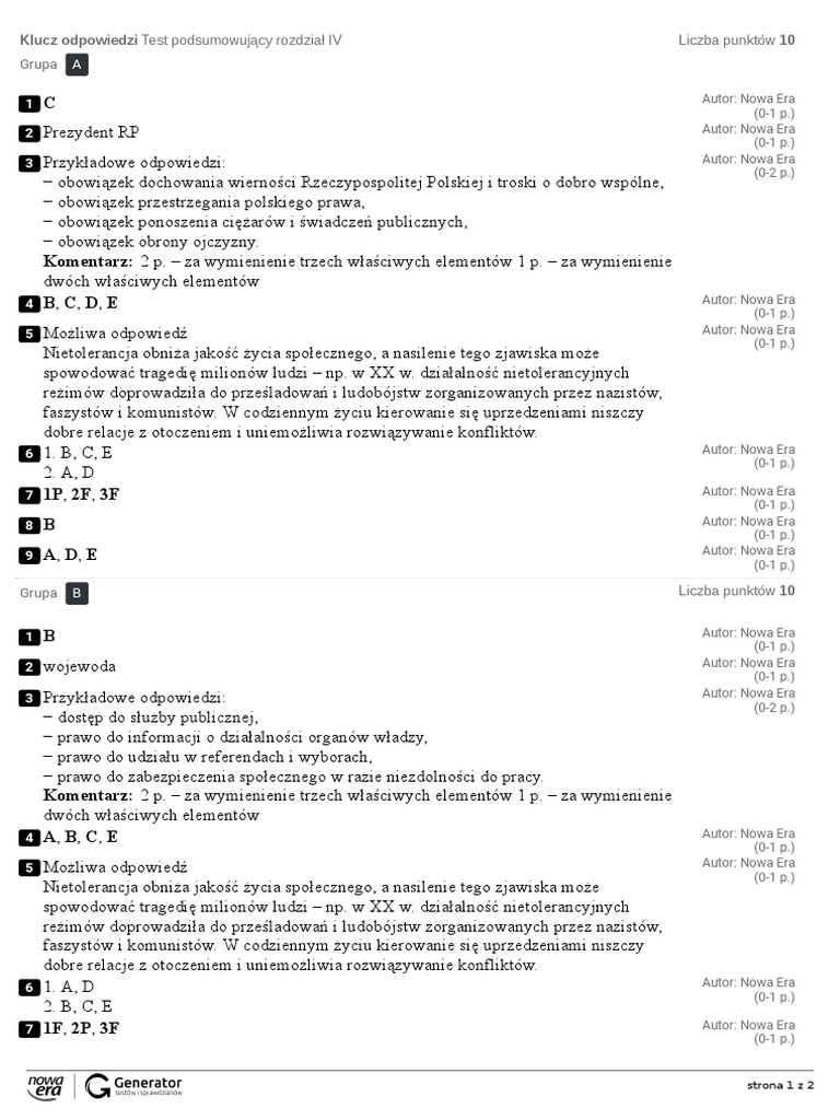 2 Wojna światowa Test Podsumowujący Rozdział 1 Odpowiedzi Test Podsumowujący Rozdział IV Klucz Odpowiedzi | PDF