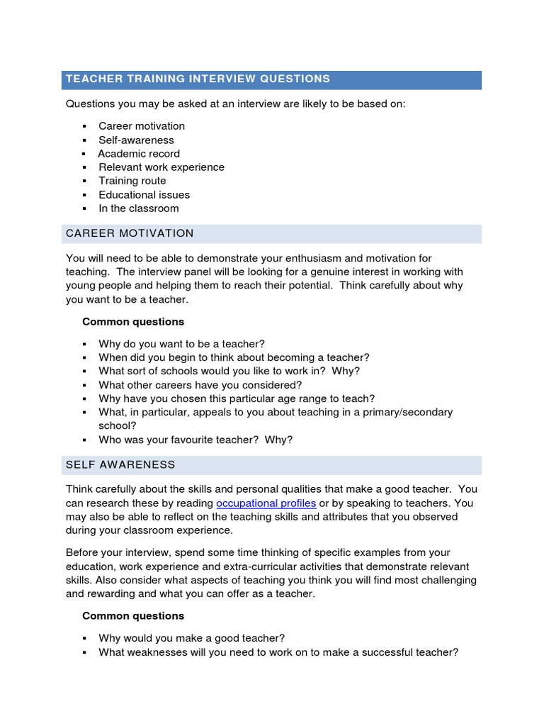Teacher Training Interview Questions | PDF | Teachers | Teacher Education