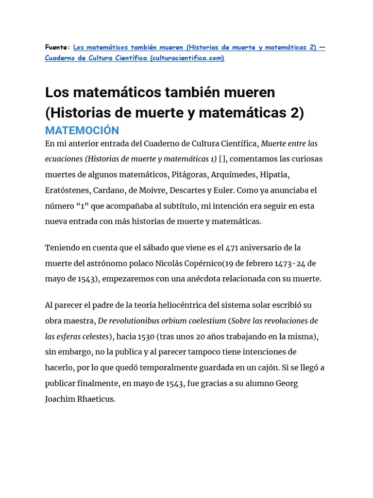 Historias de muerte y matemáticas 2 PDF Nicolás Copérnico