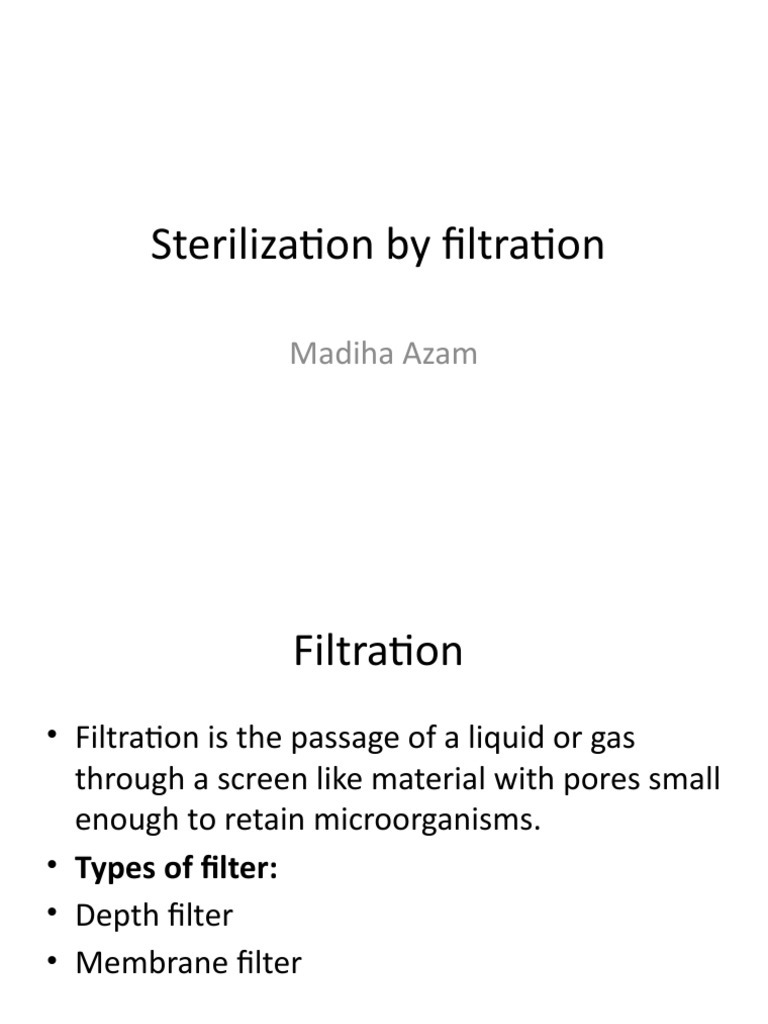 Sterilization by Filtration PDF Filtration Membrane Technology